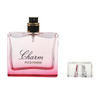 Flacon de parfum carré en verre vide de 50 ml, dégradé rose-orange, avec couvercle transparent et pulvérisateur – Créez le vôtre