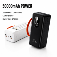 Batterie externe durable 50000 mAh avec logo personnalisé, charge rapide 22,5 W, lampe torche LED et sortie USB-C, sangle de transport pour les voyages en extérieur