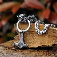 Design nordique en acier inoxydable roi chaîne Odin loup dieu nordique Thor Mjolnir marteau collier Viking bijoux