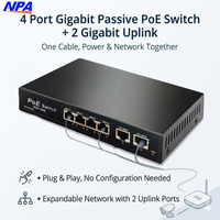Switch PoE Gigabit de 4 Puertos + Switch de Red de Enlace Ascendente 2GE, PoE AI Watchdog, Protección contra Rayos de 6KV, QoS para Cámaras IP de Seguridad CCTV