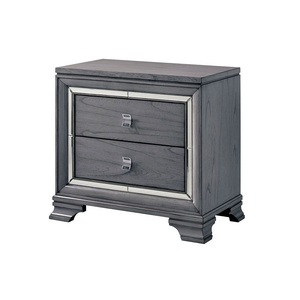 Contemporary Light Gray Nightstand Solid Wood Dovetail Drawers <b>Mirror</b> Trim Acrylic Pulls Bedroom Furniture <b>Bedside</b> <b>Table</b> - Product Image 3