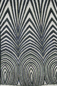 Tessuto in Pizzo con Perline Stile Art Déco Marocchino, <span class=keywords><strong>Tulle</strong></span> Ricamato Geometrico <span class=keywords><strong>Verde</strong></span> <span class=keywords><strong>Smeraldo</strong></span> per Abiti da Sposa e da Sera - Product Image 6