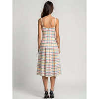 Robe midi femme en coton tissé à carreaux 100% coton, bretelles spaghetti, pour soirée, printemps, légère, taille naturelle, coupe évasée sans manches