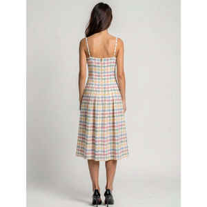 Vestido Midi a Cuadros para Mujer, con Tirantes Finos, Informal, Ligero, de Verano, Cintura Natural, Corte en A, 100% Algodón, a la Moda - Product Image 2