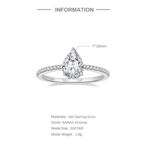 Anillo de Compromiso CANNER de Plata de Ley S925 con 2 Quilates de Circonita Cúbica en Forma de Pera/Gota de Agua, Anillo de Promesa de Boda, Anillo de Lágrima para Mujer - Product Image 2