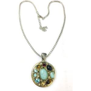 TJ Magic Two-Tone Rhodium Plated Box Chain <b>Pendant</b> Multistone Featuring <b>Emerald</b> Zircon Moissanite Diamond Pearl Trendy Rope - Product Image 1