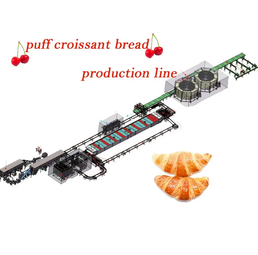 Horno de túnel automático de 520 kg/h/línea de producción de pan croissant hojaldre