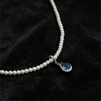 Collier en or massif 14 carats, perle d'eau douce naturelle de 3 mm, pendentif en topaze bleue suisse de 5*7 mm, halo de diamants naturels, bijoux fins