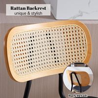 Tabourets de bar modernes de hauteur comptoir, chaise de salle à manger pour îlot de cuisine et café, avec dossier en rotin, matériau PU et pieds en métal inoxydable