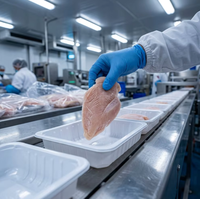 Tranches de poitrine de poulet congelées Halal en gros IQF, filets de poulet congelés en vrac, tranchés fins, pour l'exportation, désossés et sans peau