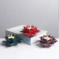 Porte-bougie en céramique fait main en forme de lotus, multicouche, avec pétales de fleurs, pour bougies votives, décoration de table pour la méditation zen et la salle de thé