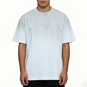 Camiseta Personalizada para Hombre, 100% Algodón, Estilo Vintage, Lavado Ácido, Corte Corto, Diseño de Diamantes, Tejido de Punto - Product Image 1