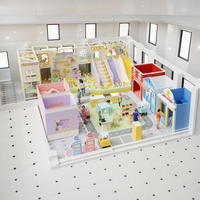Équipement de jeu souple, aménagement multi-zones FEC, piscine à balles, plan de sol pastel, stations d'activités pour locaux commerciaux