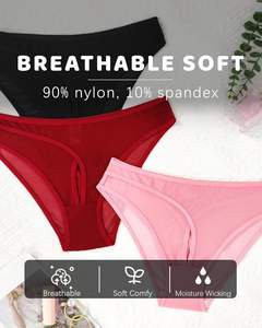 Meshal soyeux doux respirant Sexy Bikini <span class=keywords><strong>culotte</strong></span> pour femmes sans entrejambe dos ouvert sans spectacle sous-vêtements plusieurs couleurs 3Pack - Product Image 2