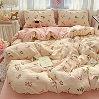 Parure de lit de luxe 4 pièces réversible à imprimé floral – Housse de couette double face 100 % polyester avec taies d'oreiller assorties pour la maison