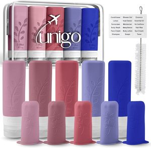 Botellas de Viaje Unigo a Prueba de Fugas, Paquete de 5, 3 oz, Aprobadas por la TSA, Recipientes para Artículos de Tocador, Libres de BPA, Recargables, Color Morado - Product Image 1