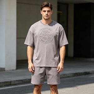 เสื้อยืดผู้ชายเนื้อหนัก 350gsm ผ้าฝ้ายถักนุ่ม 100% ทรงหลวม พิมพ์ลายนูน คอกลม - Product Image 2