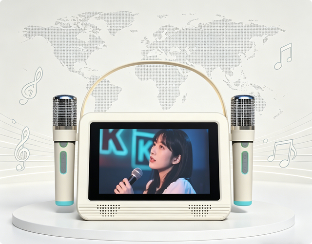 All-in-one High Quality Smart Screen Portable Karaoke Speaker With 2 Microphones Lyrics Display Screen for Party