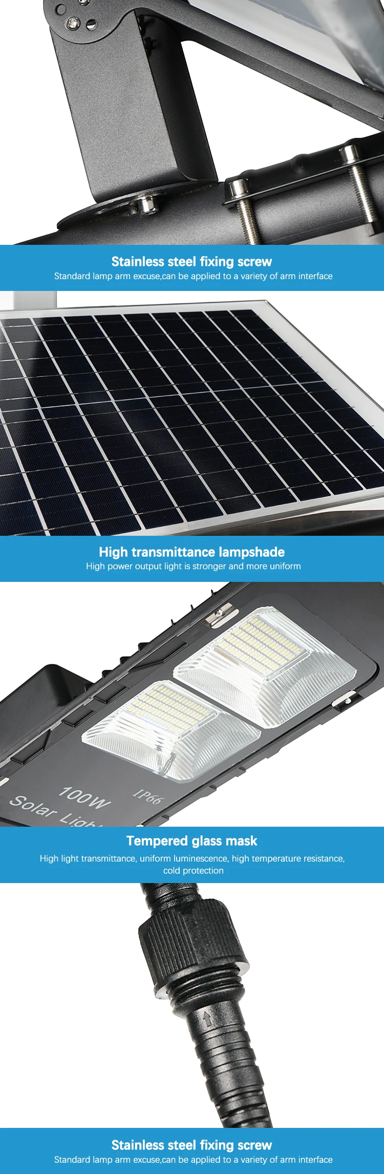 Energy saving die cast aluminum outdoor waterproof ip66 100w 300w solar street light