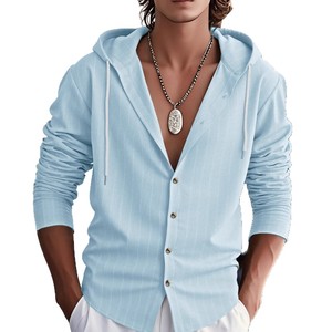 <b>Men's</b> <b>Striped</b> <b>Long</b> <b>Sleeve</b> Hooded Casual <b>Shirt</b> With Buttons Full <b>Sleeve</b> Cotton Linen Blend 2025 - Product Image 5