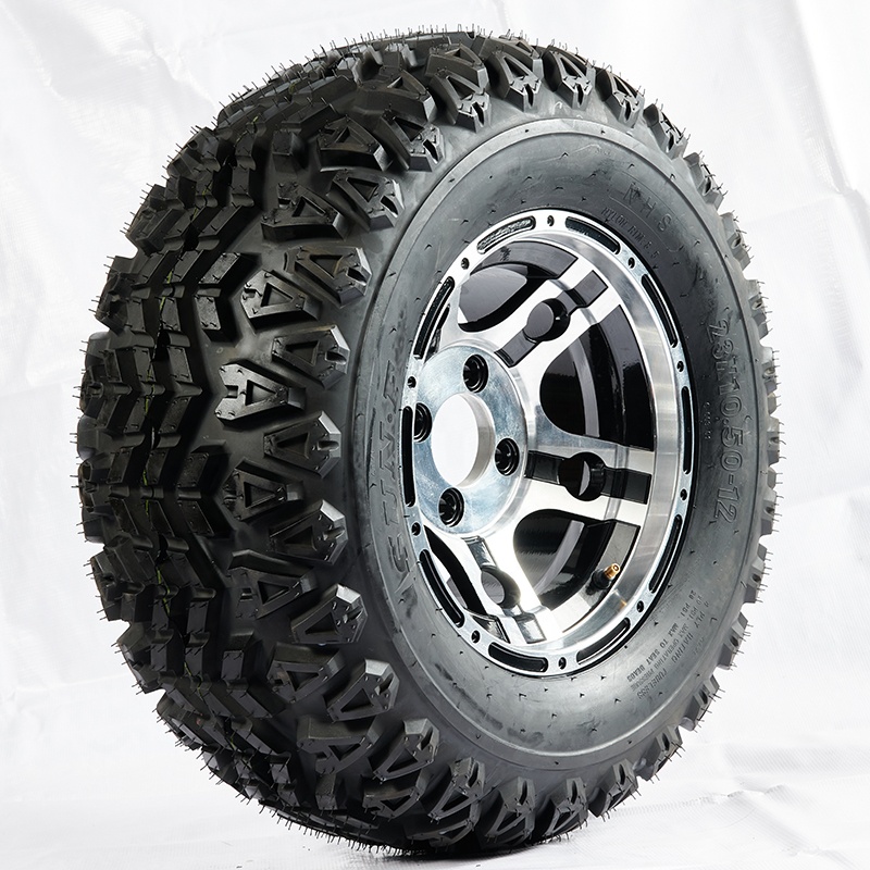 12インチATV/UTVホイールとタイヤコンボ23x10.5-12ゴルフカートホイールとタイヤ (機械加工/光沢ブラック)