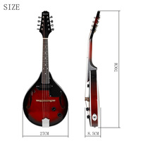 Gitar Mandolin Elektroakustik Kayu Solid Instrumen Delapan Senar dengan Cincin Mandala Berbingkai Merah Hitam Gitar Kotak Elektrik