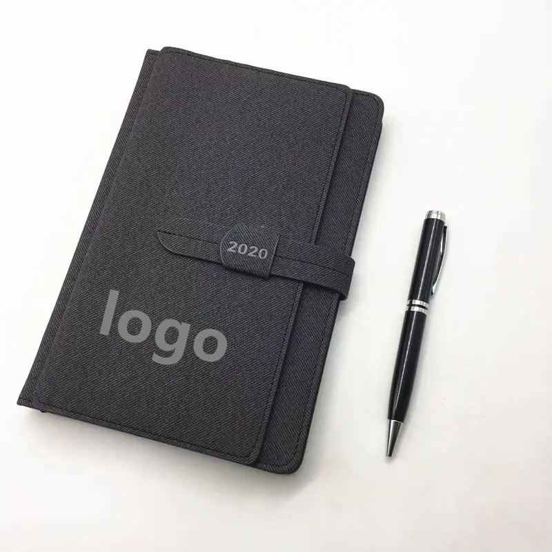 A5-Funda de cuero pu con bolígrafo para diario, planificador de oficina, diario, organizador de agenda, cuaderno personalizado, color negro, 2021