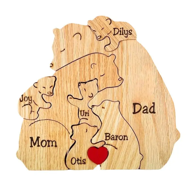 Wooden 3D building blocks family 3D puzzle creative bear art puzzles gift table ornament decoration heart-shaped solid wood toys