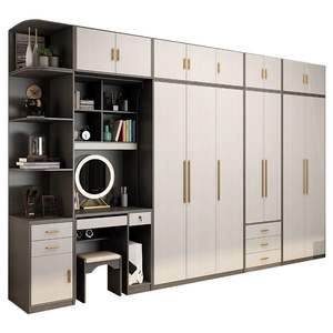 Bestpreis Massivholzgriff Benutzerdefinierte Flachtür Schaukel Kleiderschrank im modernen Stil Weiß Holzmaserung - Product Image 5