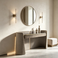 Console d'entrée moderne matelassée de luxe italienne avec tiroir, table d'entrée en cuir gris pour villa et suite principale