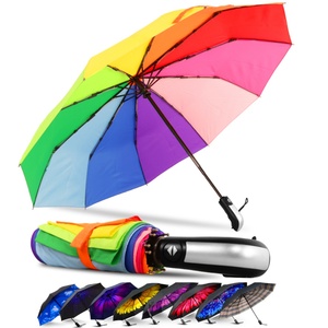Wholesale 10Ribs Rainbow-Color <b>Automatic</b> Fold <b>Umbrella</b> Windproof Fashion Custom Logo 3 Fold Design Made Pongee OEM/ODM Options - Product Image 1