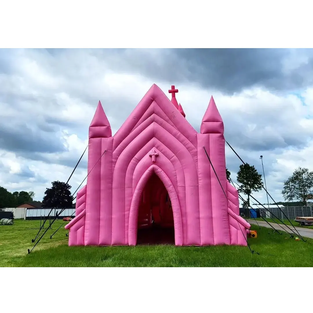 बिक्री के लिए inflatable चर्च तम्बू क्रिसमस इंफ्लेटेबल चर्च गुलाबी तम्बू