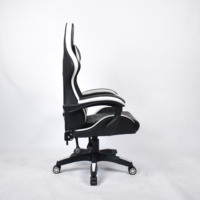 Chaise de gaming ergonomique en cuir noir et blanc pour e-sport, dossier haut inclinable, style course, vente en gros
