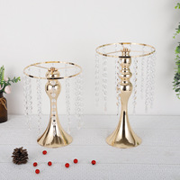 Décoration de fête de mariage, centre de table, vase à fleurs en métal doré et cristal haut, pour tables