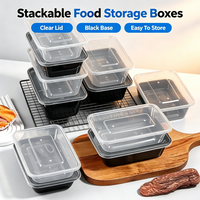 Boîte alimentaire rectangulaire jetable en plastique PP ou PET pour restaurant à emporter, compatible micro-ondes, faible MOQ, 500/750/1000/1300 ml