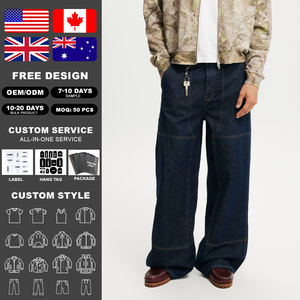 กางเกงยีนส์ทรงหลวมขาบานคุณภาพสูงสำหรับผู้ชาย แบรนด์ KingSen ตกแต่งด้วยผ้าปะติดปะต่อ ดีไซน์ยีนส์ดิบหนา สไตล์ Y2K สตรีทแวร์ แนวเรโทร เหมาะสำหรับใส่ทำงาน - Product Image 2