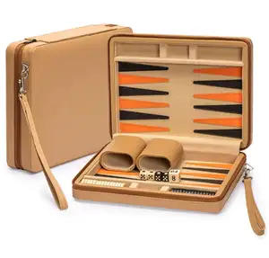 Conjunto de jogo de backgammon de viagem personalizado, 9 ", couro personalizado, conjunto de jogos de tabuleiro