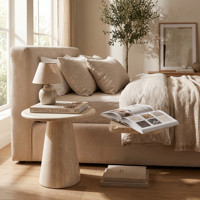 Table d'appoint de luxe en travertin naturel avec piétement massif, écologique, pour villa, hôtel, chambre, salon, projet sur mesure