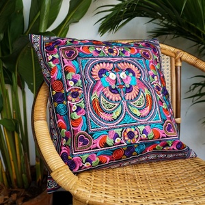 Handmade Embroidered Mexican Cushion Cover <b>Square</b> Bohemian Style Organic Cotton Decorative <b>Pillow</b> Case Colorful Floral Pattern - Product Image 1