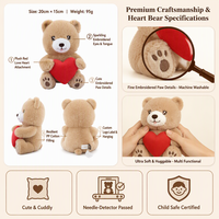 Ours en peluche cœur, animal en peluche doux à poils courts, couleur beige, Kawaii, cadeau de Saint-Valentin, décoration d'intérieur, réconfortant, coton PP, vente en gros OEM