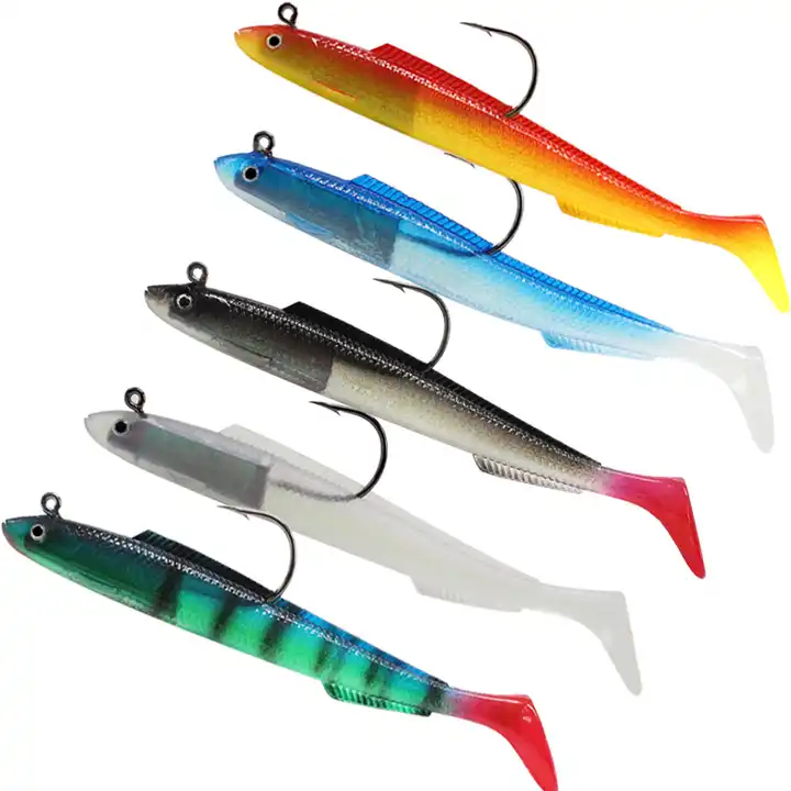 Lead Head T Tail Soft Fishing Lure Bait With Two Fish Tail Black And Clear