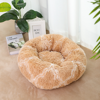 Maschinenwaschbares, langes, plüschiges, rundes Donut-Hundebett, beruhigendes Katzenbett, Kuschelbett mit rutschfester Unterseite und hohen Seitenwänden für den Winter