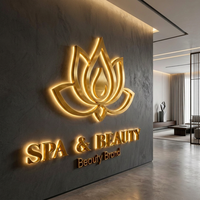 Enseigne de salon de beauté SPA et panneaux de réception, lettres en métal miroir doré, logo de marque 3D LED rétroéclairé pour entreprise