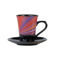 Ensemble tasse à café et soucoupe en céramique à rayures radiales colorées de 250 ml, tasse à thé artistique moderne pour la décoration de la table à la maison