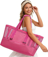 Große Strandtasche für Frauen Extra Große Reisetasche mit Taschen Langlebige Sandfreie Übergroße Pooltasche Damen Einkaufstasche