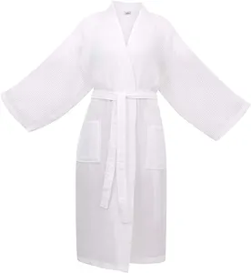 编织轻质独特的棉华夫饼浴袍，适合酒店和水疗桑拿浴室和按摩浴缸使用