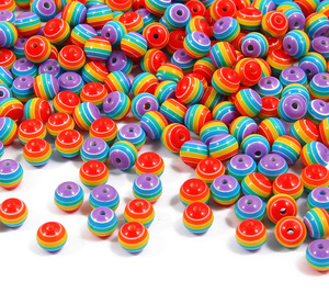 Nuevas Cuentas Redondas de Resina de 20mm, 200 Piezas, Color Morado, Negro y Naranja, con Diseño de Rayas de Goma de Mascar, para Joyería, Collares - Product Image 5
