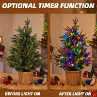 Sapin de Noël artificiel pré-éclairé avec lumières LED multicolores, panier en osier, décoration de table pour la maison et le porche