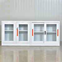 Meubles de bureau en acier, porte coulissante en verre mi-haute, classeurs métalliques verrouillables