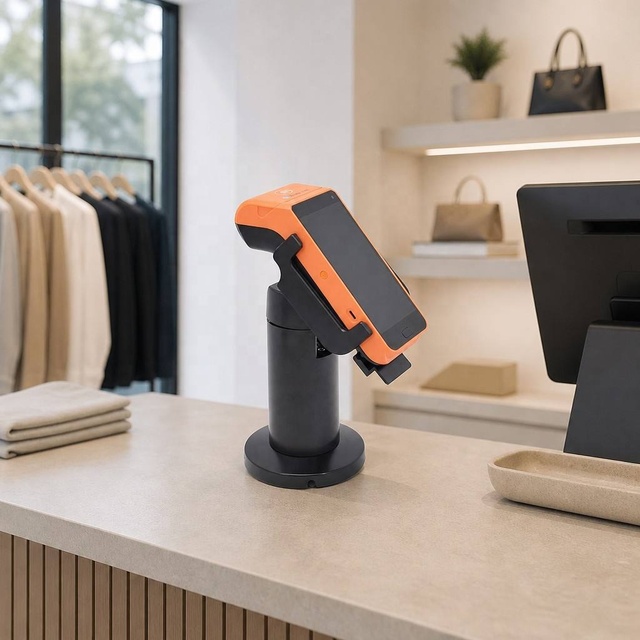 POSD-37 Adjustable POS Terminal Stand Adhesive Desktop Mount Holder with Damping Hinge Rotatable & Tiltable ABS POS Stand